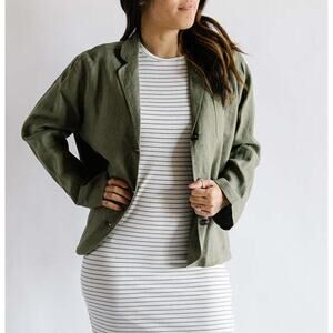 Miou Muse Linen Blazer Jacket Single Breasted Button Up Olive Green Womens S NWT